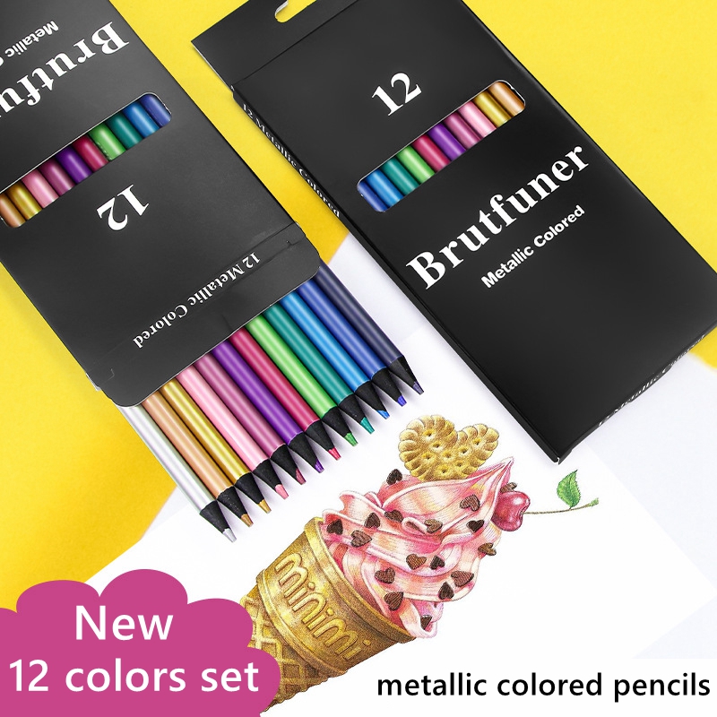 Haile-12 색 메탈릭 펜슬, 드로잉 연필, 스케치 연필 세트, 그림, 색연필, 학교, 학생용 미술 용품
